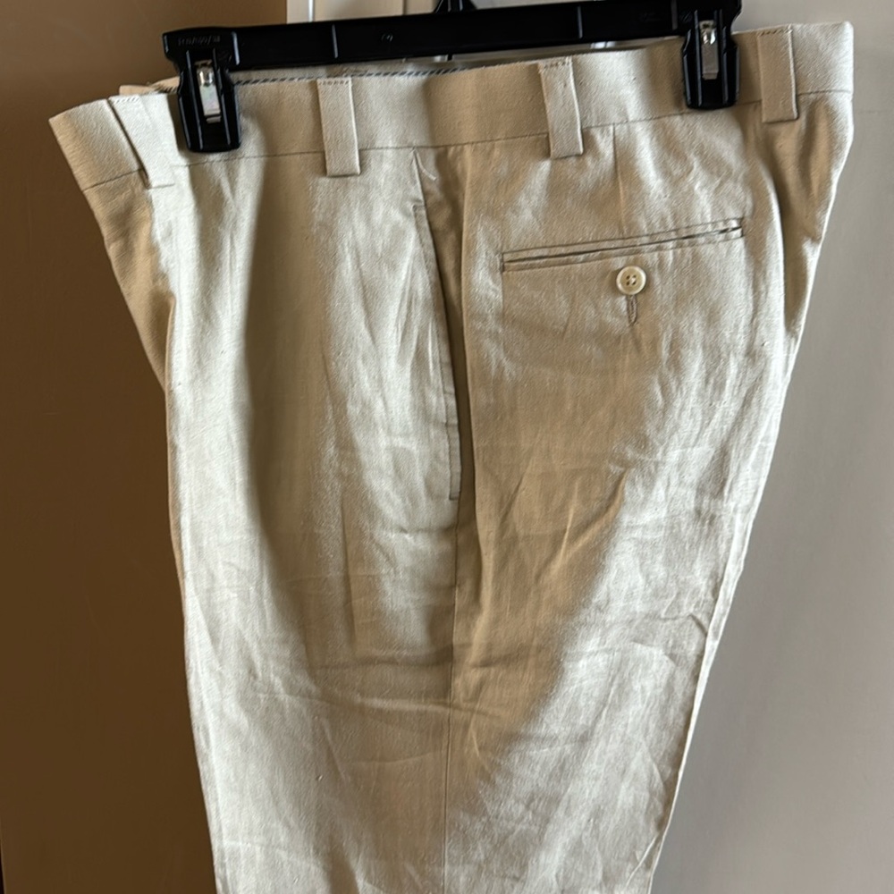 Pre worn Calvin Klein Linen dress slacks Beige/Tan 36W-33L.